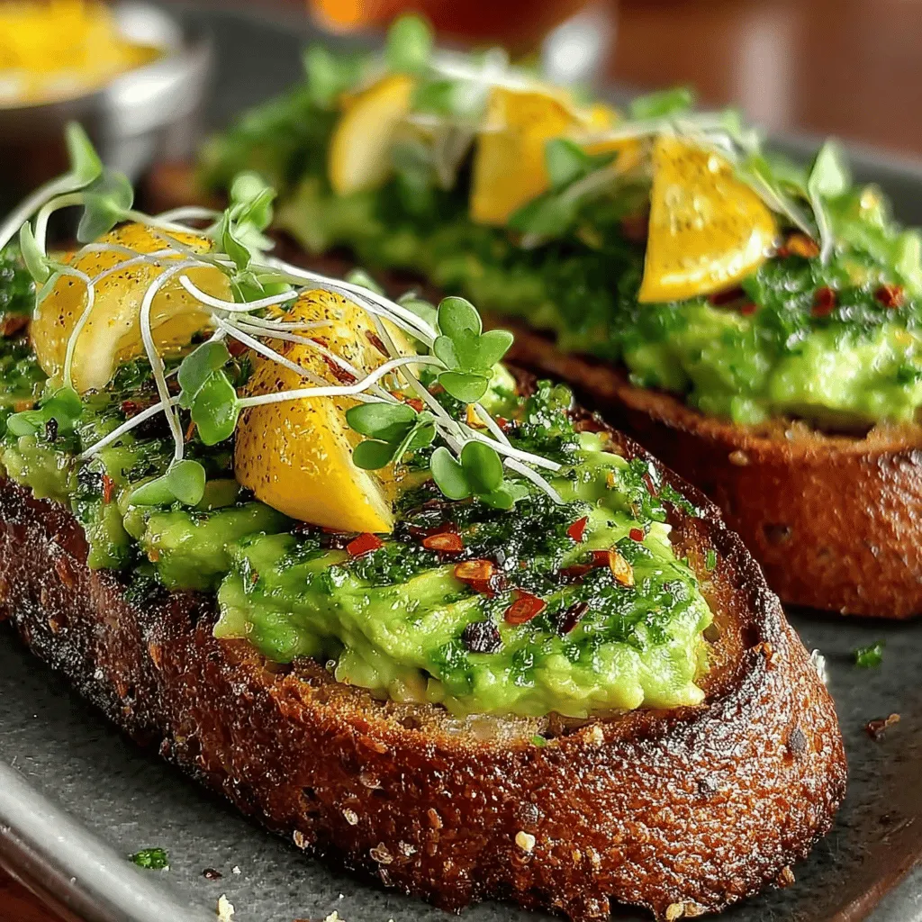 The avocado is the star of the Zesty Lemon Avocado Toast, and how you prepare it can significantly influence the dish's overall appeal. Begin by selecting ripe avocados; they should yield slightly to gentle pressure when squeezed. To prepare, cut the avocado in half, remove the pit, and scoop the flesh into a mixing bowl.
