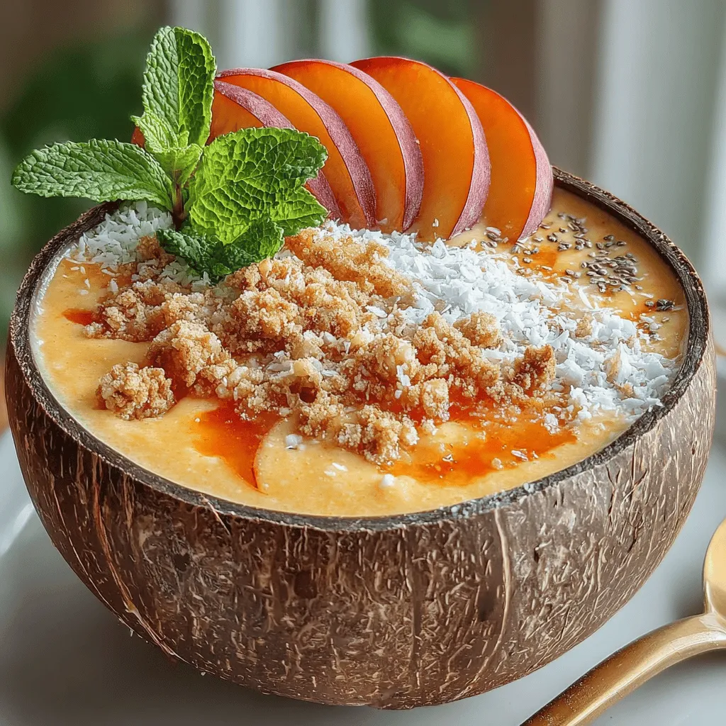In recent years, smoothie bowls have surged in popularity as a vibrant and nutritious breakfast or snack option. These delicious bowls, often brimming with fresh fruits and colorful toppings, provide an enticing way to incorporate essential nutrients into one's diet. The Peach Paradise Smoothie Bowl exemplifies this trend, offering a delightful combination of flavors and textures that not only satisfies the palate but also fuels the body with vitamins and minerals. With its base of luscious peaches and creamy bananas, this smoothie bowl is both refreshing and energizing, making it an ideal choice for busy mornings or a quick afternoon pick-me-up.