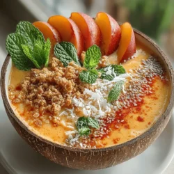 In recent years, smoothie bowls have surged in popularity as a vibrant and nutritious breakfast or snack option. These delicious bowls, often brimming with fresh fruits and colorful toppings, provide an enticing way to incorporate essential nutrients into one's diet. The Peach Paradise Smoothie Bowl exemplifies this trend, offering a delightful combination of flavors and textures that not only satisfies the palate but also fuels the body with vitamins and minerals. With its base of luscious peaches and creamy bananas, this smoothie bowl is both refreshing and energizing, making it an ideal choice for busy mornings or a quick afternoon pick-me-up.