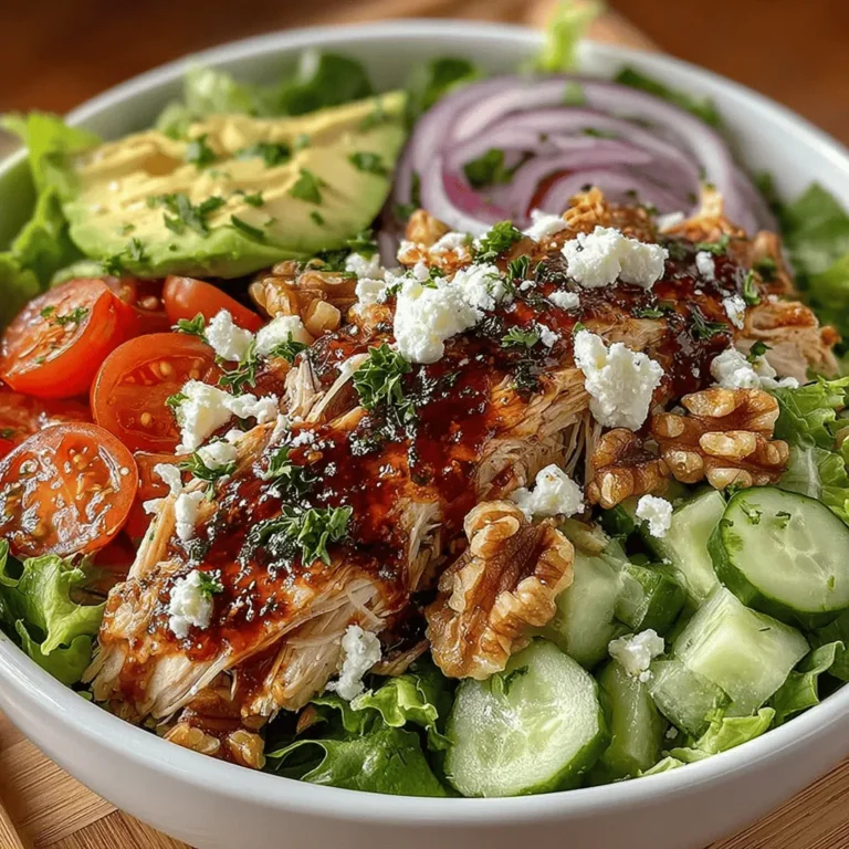 The Zesty Lemon & Turkey Salad Bowl is a vibrant and nutritious dish that seamlessly blends the lean protein of turkey with an array of colorful vegetables, all brought together by a zesty lemon dressing. In a world focused on quick meals that don’t compromise on health, this salad stands out as an ideal option for summer picnics, quick lunches, or light dinners. It caters perfectly to health-conscious individuals who crave flavorful meals without sacrificing nutrition. The combination of fresh ingredients not only delivers a delightful taste but also offers a wealth of vitamins and minerals, making it a wholesome choice for any occasion.