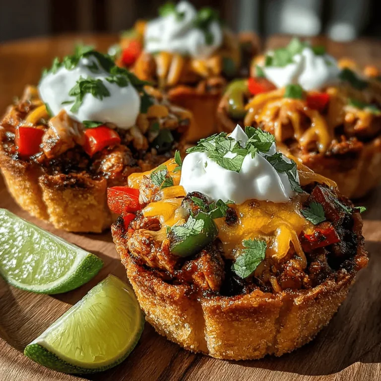 Mini Chicken Fajita Bowl Cups offer a delightful fusion of bold flavors and convenience, making them a fantastic option for various occasions, including family dinners, parties, or even meal prep for the week ahead. These bite-sized bowls encapsulate the vibrant essence of traditional chicken fajitas, presenting them in a fun, easy-to-eat format. Filled with savory, seasoned chicken and colorful vegetables, all nestled within crispy tortilla cups, this recipe is designed to impress and satisfy any crowd.
