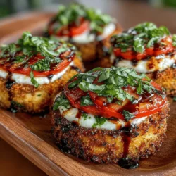 Crispy Eggplant Caprese Rounds present a delightful twist on the classic Caprese salad, turning a favorite appetizer into a crunchy, satisfying dish that tantalizes the taste buds. This recipe combines the rich, smoky flavor of eggplant with the creamy texture of fresh mozzarella and the bright acidity of ripe tomatoes. Each bite offers a burst of vibrant flavors, making these rounds a perfect addition to both casual meals and special occasions.
