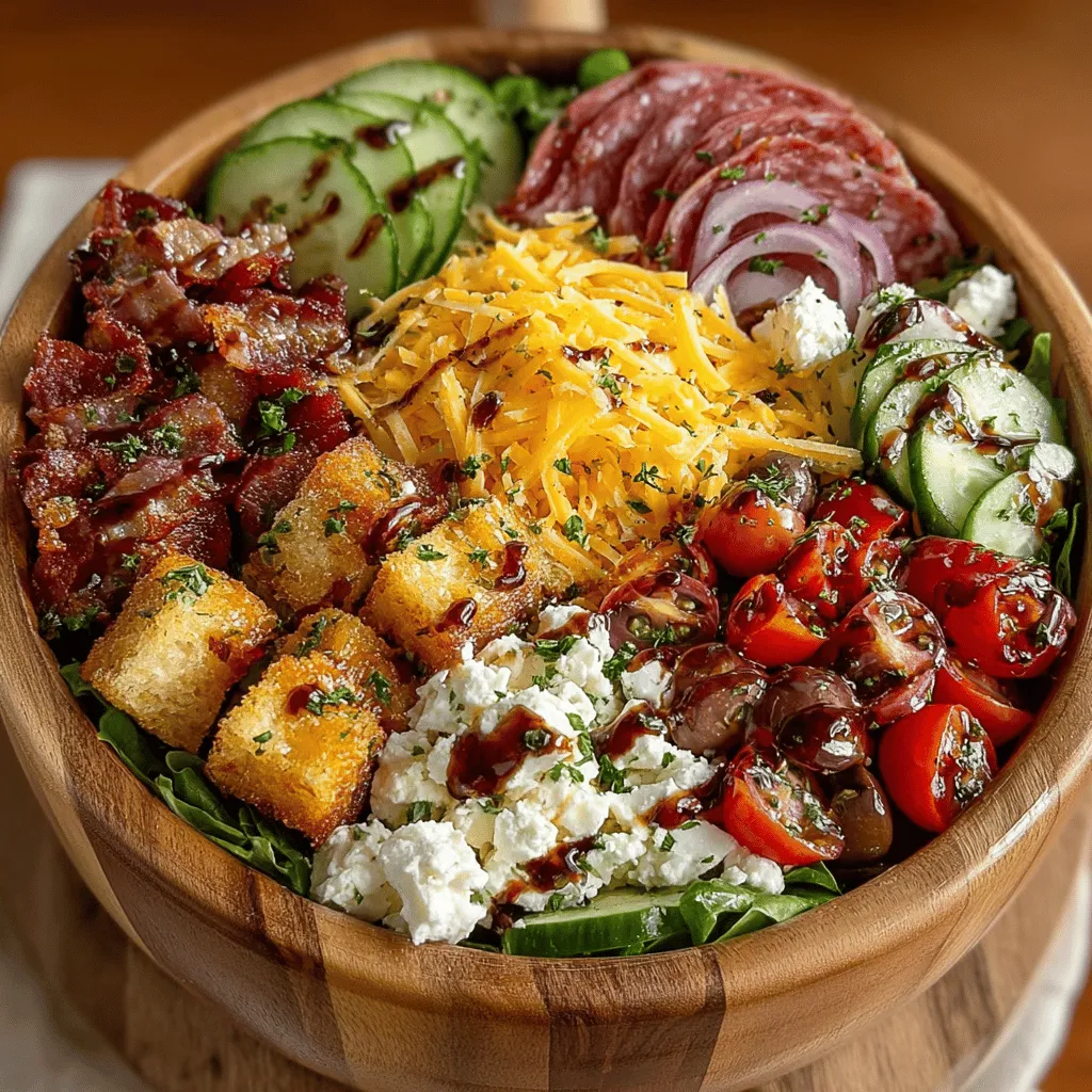 To create a visually stunning charcuterie salad bowl, the arrangement of proteins like salami and turkey breast is crucial. Start by selecting a variety of salami types, as different textures and colors will bring depth to your salad. When layering, consider the following techniques: