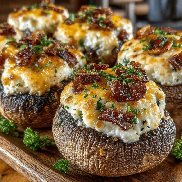 Savory Bacon & Cheddar Stuffed Mushrooms are a crowd-pleasing appetizer that elevates any gathering. Whether you're hosting a lively game night, a festive holiday party, or a cozy family dinner, these stuffed mushrooms offer a delightful combination of flavors and textures that make them irresistible. Their rich, savory filling is complemented by the earthy taste of mushrooms, creating a bite-sized treat that is both satisfying and sophisticated.