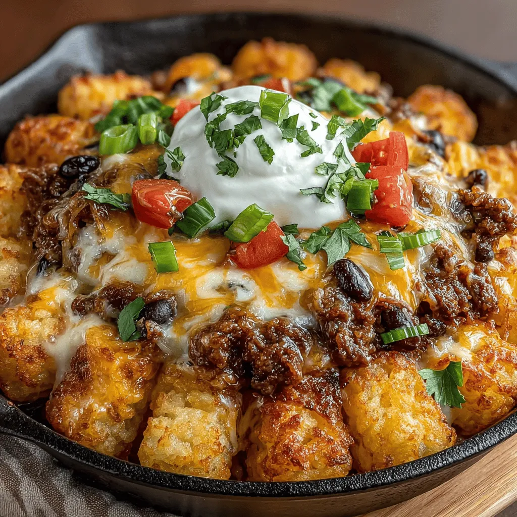 Hatch Chili Tater Tot Skillet Bake is a comforting, one-pan meal that brings together vibrant flavors and satisfying textures, making it an ideal choice for family dinners, casual gatherings, or game day feasts. This dish combines the heartiness of ground beef or turkey, the mild heat of Hatch green chilies, the earthiness of black beans, and the playful crunch of tater tots, creating a symphony of tastes that everyone will love.