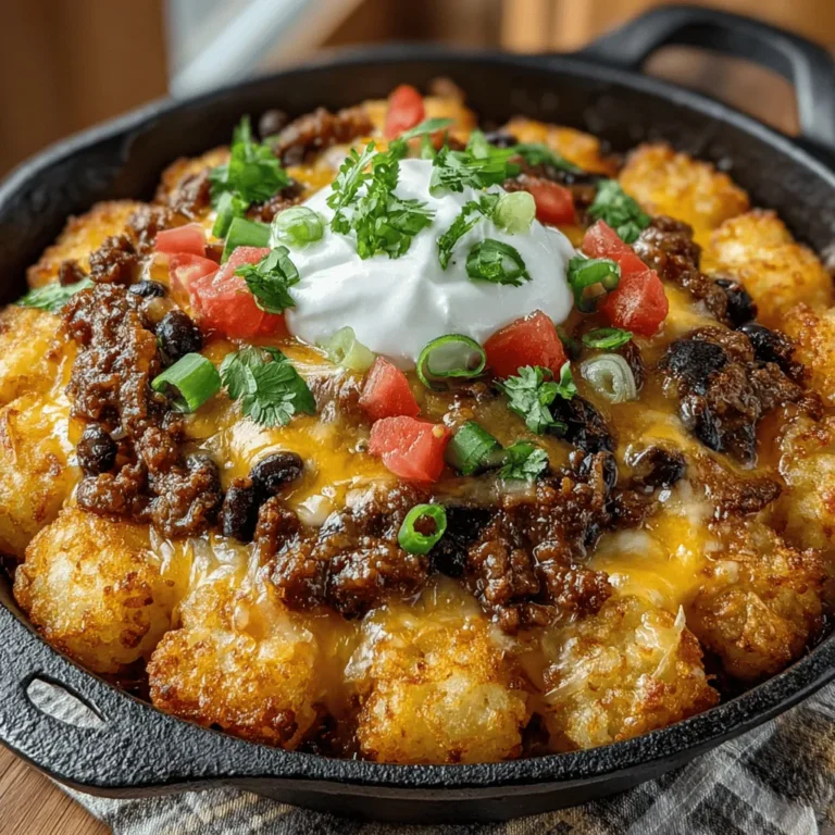Hatch Chili Tater Tot Skillet Bake is a comforting, one-pan meal that brings together vibrant flavors and satisfying textures, making it an ideal choice for family dinners, casual gatherings, or game day feasts. This dish combines the heartiness of ground beef or turkey, the mild heat of Hatch green chilies, the earthiness of black beans, and the playful crunch of tater tots, creating a symphony of tastes that everyone will love.