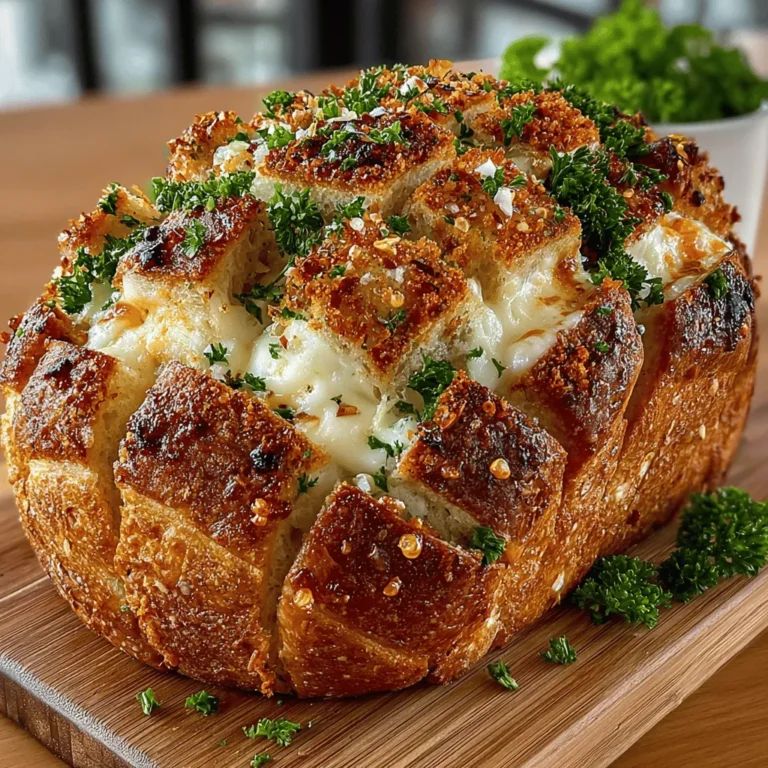 Cheesy Pull-Apart Garlic Bread is a delicious, indulgent dish that combines the rich flavors of garlic and cheese with the satisfying texture of freshly baked bread. This recipe is more than just a side dish; it’s a centerpiece for gatherings, a comforting treat for family meals, and a delightful addition to any culinary spread. Imagine a loaf of bread, warm from the oven, bursting with gooey cheese and infused with aromatic garlic butter, ready to be pulled apart and savored. Whether enjoyed as an appetizer or a side to a hearty meal, this cheesy delight never fails to impress.