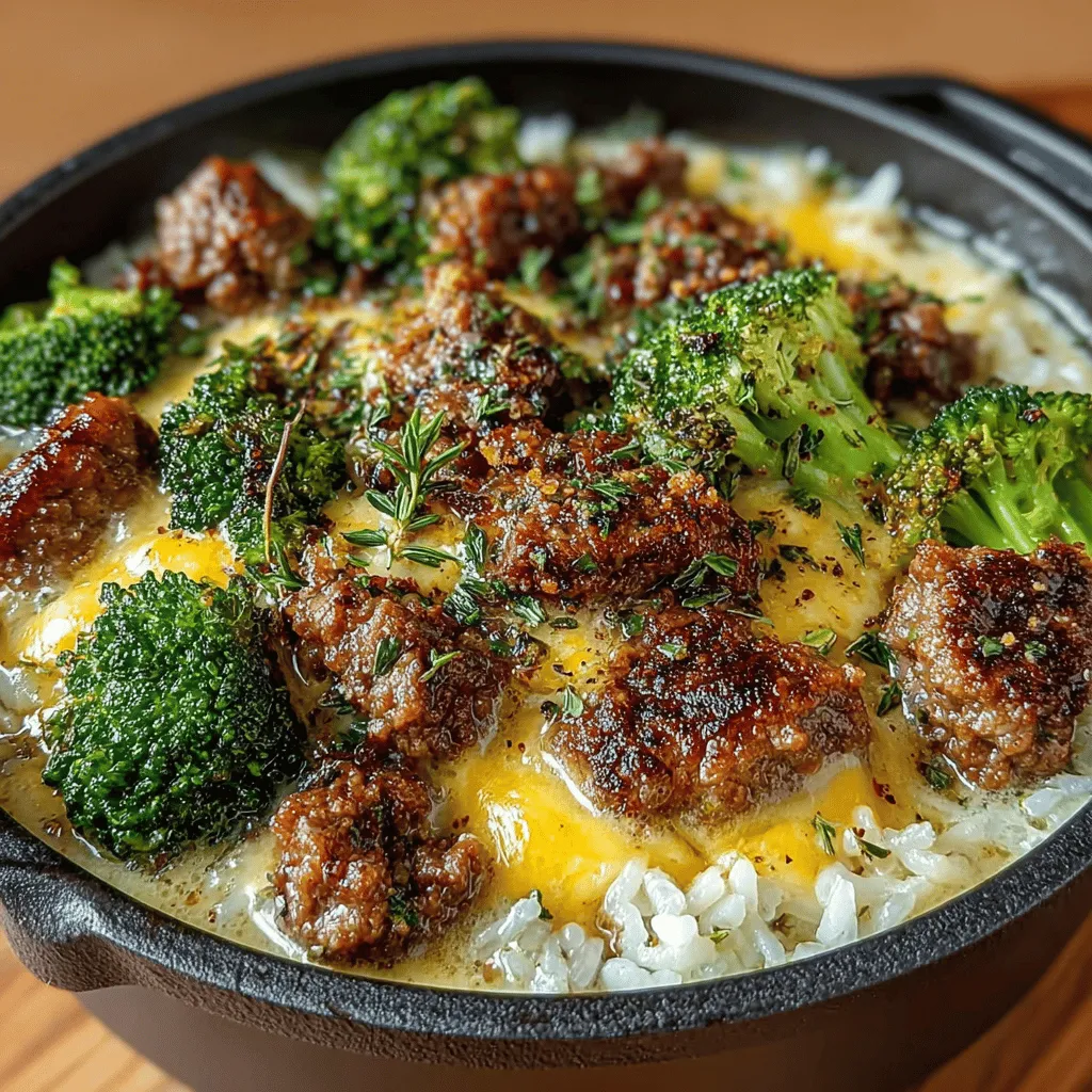 <strong>Introduction</strong>” /></p>
</p>
<h2>Incorporating Broccoli: Best Practices for Adding Vegetables to One-Pot Meals</h2>
</p>
<p>When it comes to creating a delicious one-pot meal, the incorporation of vegetables is crucial not only for nutrition but also for flavor and texture. Broccoli, being a star ingredient in the One-Pot Cheesy Beef and Broccoli Delight, should be added at the right time to ensure it retains its vibrant color and crunch. Here are some best practices for adding vegetables to one-pot meals:</p>
</p>
<p>1. <strong>Timing is Key</strong>: Add broccoli towards the end of the cooking process. This ensures it cooks just enough to become tender while still maintaining its crispness. Typically, adding it in the last 5-7 minutes of simmering is ideal.</p>
</p>
<p>2. <strong>Cut Uniformly</strong>: To promote even cooking, cut the broccoli into uniform florets. This allows all pieces to cook at the same rate, preventing some from becoming mushy while others remain raw.</p>
</p>
<p>3. <strong>Blanching Option</strong>: If you prefer your broccoli softer, consider blanching it in boiling water for a couple of minutes before adding it to the pot. This quick cooking method preserves its bright green color and nutritional value while making it more tender.</p>
</p>
<p>4. <strong>Flavor Infusion</strong>: Sauté the broccoli briefly in the pan with the beef before adding the liquids. This method allows the broccoli to absorb some of the meaty flavors, enhancing the overall taste of your dish.</p>
</p>
<h2>Simmering: Explanation of the Cooking Process and Its Significance in Flavor Development</h2>
</p>
<p>Simmering is a cooking technique that involves heating liquid just below its boiling point. This method is crucial for the One-Pot Cheesy Beef and Broccoli Delight as it ensures that all ingredients meld together harmoniously, allowing flavors to deepen and develop. Here’s why simmering is significant:</p>
</p>
<p>1. <strong>Flavor Integration</strong>: As the ingredients simmer, their flavors blend and infuse into one another, resulting in a more complex and satisfying dish. The beef releases its savory juices, which combine with the creamy sauce and tender broccoli.</p>
</p>
<p>2. <strong>Texture Control</strong>: Simmering allows the beef to cook slowly, resulting in tender meat that is easy to chew. This is especially important in one-pot dishes, where texture plays a significant role in the overall enjoyment of the meal.</p>
</p>
<p>3. <strong>Nutrient Preservation</strong>: Cooking at lower temperatures helps to preserve the nutrients in the ingredients. Vitamins in broccoli, for instance, are sensitive to high heat and can degrade rapidly when boiled. Simmering ensures they remain intact while still being cooked through.</p>
</p>
<p>4. <strong>Simplicity</strong>: One-pot meals eliminate the need for multiple cooking vessels and complicated techniques. Simmering allows you to combine all ingredients in a single pot, making cleanup easier and cooking more efficient.</p>
</p>
<h2>Adding Cream and Cheese: Techniques for Ensuring a Creamy Texture Without Clumping</h2>
</p>
<p>Achieving a creamy texture in your One-Pot Cheesy Beef and Broccoli Delight without clumping can be challenging. Here are techniques to ensure your dish turns out perfectly smooth and delicious:</p>
</p>
<p>1. <strong>Gradual Incorporation</strong>: When adding cream or cheese, introduce it gradually to the pot. This method allows the ingredients to emulsify properly and prevents clumping. Start with a small amount, stir until it’s fully incorporated, then add more.</p>
</p>
<p>2. <strong>Temperature Matters</strong>: Ensure your cream and cheese are at room temperature before adding them to the pot. Cold dairy products can cause the dish to seize up and become grainy. Allowing them to warm up helps them blend smoothly with the other ingredients.</p>
</p>
<p>3. <strong>Use Grated Cheese</strong>: Opt for freshly grated cheese instead of pre-shredded varieties, which often contain anti-caking agents. Freshly grated cheese melts more evenly, contributing to a smooth, creamy texture.</p>
</p>
<p>4. <strong>Stir Constantly</strong>: As you add cream and cheese, keep stirring to help distribute the dairy evenly throughout the dish. This constant motion encourages emulsification, resulting in that desired creamy consistency.</p>
</p>
<h2>Final Touch: Broiling for an Added Layer of Flavor and Texture</h2>
</p>
<p>To elevate your One-Pot Cheesy Beef and Broccoli Delight, consider broiling it for a few minutes at the end of cooking. This technique adds flavor and texture, ensuring a delightful crust on top. Here’s how to do it effectively:</p>
</p>
<p>1. <strong>Preheat the Broiler</strong>: Before you finish simmering, preheat your broiler to high. This step ensures that the top of your dish gets an even, golden finish.</p>
</p>
<p>2. <strong>Transfer to Oven-Safe Dish</strong>: If your pot isn’t oven-safe, carefully transfer the contents to a broiler-safe dish. This step allows for even heat distribution and effective browning.</p>
</p>
<p>3. <strong>Add Extra Cheese</strong>: For an irresistible cheesy topping, sprinkle an additional layer of cheese over the dish before broiling. As it melts and bubbles, it will create a deliciously crispy layer.</p>
</p>
<p>4. <strong>Watch Closely</strong>: Broiling can quickly go from golden to burnt, so keep an eye on your dish. Typically, 3-5 minutes is sufficient for the cheese to melt and develop a beautiful golden-brown crust.</p>
</p>
<h2>Nutritional Benefits of One-Pot Cheesy Beef and Broccoli Delight</h2>
</p>
<p>This delightful dish is not only a treat for the taste buds but also offers numerous nutritional benefits. Understanding its content can help you appreciate how it fits into a balanced diet.</p>
</p>
<p>1. <strong>Protein Content from Beef and Cheese</strong>: Beef is a rich source of high-quality protein, essential for muscle building and repair. Additionally, cheese contributes protein and calcium, promoting strong bones and overall health.</p>
</p>
<p>2. <strong>Vitamins and Minerals from Broccoli</strong>: Broccoli is a powerhouse of vitamins and minerals, including Vitamin C, Vitamin K, and folate. These nutrients play critical roles in immune function, bone health, and cellular function.</p>
</p>
<p>3. <strong>Balance of Carbohydrates from Rice</strong>: The inclusion of rice provides a good source of carbohydrates, which are essential for energy. Choosing whole grain rice can increase fiber content, aiding digestion and promoting fullness.</p>
</p>
<p>4. <strong>Discussion on How This Recipe Fits into a Balanced Diet</strong>: The One-Pot Cheesy Beef and Broccoli Delight can easily fit into a balanced diet when enjoyed in moderation. It combines protein, healthy fats, and carbohydrates, making it a well-rounded meal option suitable for family dinners or gatherings.</p>
</p>
<h2>Variations and Adaptations</h2>
</p>
<p>One of the many joys of cooking is the ability to adapt recipes to suit personal preferences or dietary needs. Here are some suggestions for variations and adaptations of the One-Pot Cheesy Beef and Broccoli Delight:</p>
</p>
<p>1. <strong>Ingredient Substitutions</strong>: For those looking for a leaner option, using ground turkey or chicken instead of beef can create a lighter version of this dish. These alternatives maintain the protein content while reducing fat.</p>
</p>
<p>2. <strong>Extra Vegetables</strong>: Consider adding other vegetables like bell peppers, carrots, or snap peas to enhance the dish’s nutritional profile and visual appeal. Adding more veggies not only boosts the fiber content but also introduces new flavors.</p>
</p>
<p>3. <strong>Different Cheese Options</strong>: Experiment with various types of cheese for different flavor profiles. Cheddar, mozzarella, or even a spicy pepper jack can create unique twists on the classic recipe.</p>
</p>
<p>4. <strong>Gluten-Free or Dairy-Free Adaptations</strong>: To make the dish gluten-free, use gluten-free rice or pasta alternatives. For a dairy-free version, substitute cream and cheese with plant-based alternatives like cashew cream or nutritional yeast for a cheesy flavor without the dairy.</p>
</p>
<h2>Serving Suggestions</h2>
</p>
<p>Pairing your One-Pot Cheesy Beef and Broccoli Delight with the right side dishes can elevate your meal. Here are some ideas to complement your dish:</p>
</p>
<p>1. <strong>Side Dishes</strong>: A simple green salad with a light vinaigrette can balance the richness of the cheesy dish. Alternatively, garlic bread or crusty rolls can be a delightful accompaniment for sopping up the creamy sauce.</p>
</p>
<p>2. <strong>Presentation Tips</strong>: Enhance the dining experience by garnishing the dish with freshly chopped herbs like parsley or chives. Serving in colorful bowls or on attractive plates can make the meal more visually appealing and inviting.</p>
</p>
<p>3. <strong>Family Style Serving</strong>: Consider serving the dish family-style, directly from the pot, allowing everyone to help themselves. This approach fosters a sense of togetherness and makes for a more interactive dining experience.</p>
</p>
<h2>Conclusion</h2>
</p>
<p>The One-Pot Cheesy Beef and Broccoli Delight is a perfect example of how simplicity and versatility can come together to create a satisfying meal. Whether you’re looking for a quick weeknight dinner or a dish to impress guests at a gathering, this recipe is sure to please.</p>
</p>
<p>Encouragement to try making this dish for a family meal or gathering cannot be overstated. The joy of cooking and sharing homemade meals fosters connection and creates lasting memories. So gather your loved ones, bring out the ingredients, and enjoy a delicious, comforting bowl of One-Pot Cheesy Beef and Broccoli Delight!</p>
</div>