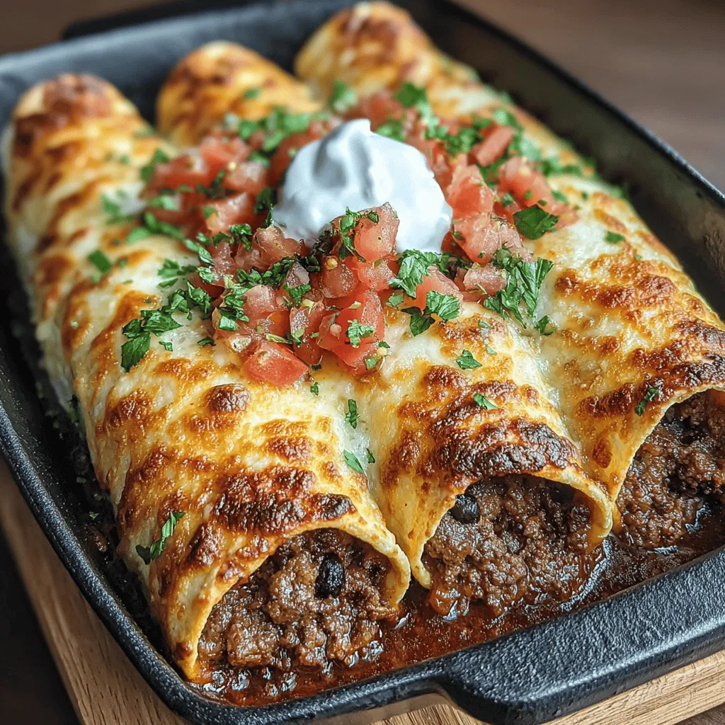 When it comes to quick and satisfying meals, few dishes can rival the comforting appeal of Cheesy Beef & Bean Enchiladas Fiesta. This delightful recipe masterfully combines the rich and hearty flavors of ground beef and black beans, layered within soft corn tortillas and smothered in a creamy, cheesy sauce. Perfect for family dinners, gatherings with friends, or even a cozy night in, these enchiladas are not only delicious but also simple to prepare, making them an ideal choice for busy weeknights.