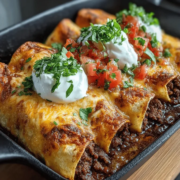 When it comes to quick and satisfying meals, few dishes can rival the comforting appeal of Cheesy Beef & Bean Enchiladas Fiesta. This delightful recipe masterfully combines the rich and hearty flavors of ground beef and black beans, layered within soft corn tortillas and smothered in a creamy, cheesy sauce. Perfect for family dinners, gatherings with friends, or even a cozy night in, these enchiladas are not only delicious but also simple to prepare, making them an ideal choice for busy weeknights.