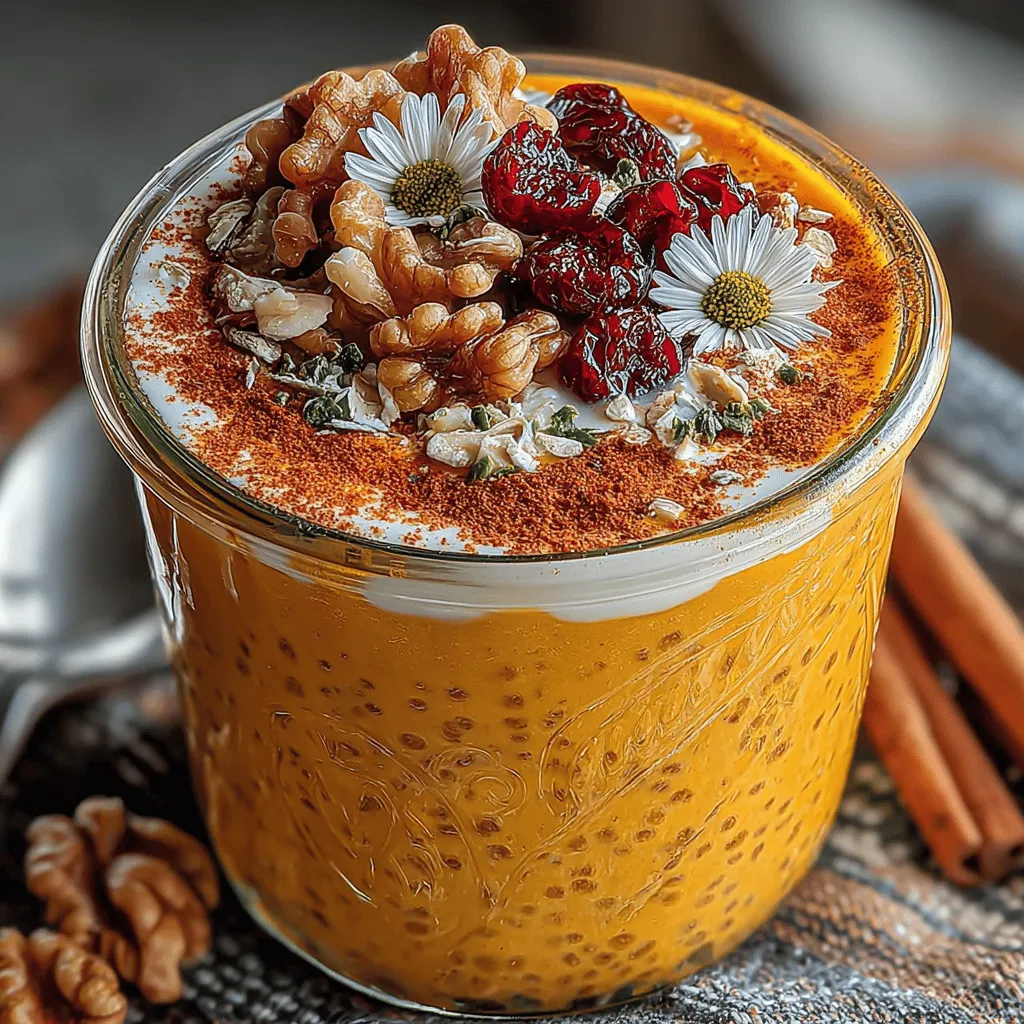 <strong>Introduction</strong>” /></p>
</p>
<h2>Serving Suggestions</h2>
</p>
<p>To serve your Pumpkin Spice Paradise Overnight Oats, start by giving the jar a good stir to mix all the delicious ingredients together. This ensures an even distribution of flavors and textures. You can enjoy the oats straight from the jar for a quick, on-the-go breakfast or transfer them to a bowl for a more leisurely meal.</p>
</p>
<p>Customization is key when it comes to toppings. Here are a few suggestions to elevate your overnight oats:</p>
</p>
<p>1. <strong>Fresh Fruits</strong>: Sliced bananas, diced apples, or berries add a refreshing touch and natural sweetness.</p>
<p>2. <strong>Nuts and Seeds</strong>: Consider sprinkling a handful of walnuts, pecans, or chia seeds for added crunch and healthy fats.</p>
<p>3. <strong>Yogurt</strong>: A dollop of Greek yogurt can enhance creaminess and provide an extra protein boost.</p>
<p>4. <strong>Nut Butters</strong>: Swirling in almond or peanut butter can add richness and a delightful nutty flavor.</p>
<p>5. <strong>Coconut Flakes</strong>: For a tropical twist, sprinkle some unsweetened coconut flakes on top.</p>
<p>6. <strong>Granola</strong>: For a satisfying crunch, a few tablespoons of granola can make your breakfast even more enjoyable.</p>
</p>
<p>Feel free to mix and match these toppings to create a bowl that suits your taste preferences.</p>
</p>
<h2>Variations and Customizations</h2>
</p>
<p>One of the best aspects of Pumpkin Spice Paradise Overnight Oats is their versatility. You can easily modify the recipe to suit your dietary needs or flavor preferences.</p>
</p>
<h3>Alternative Milks</h3>
</p>
<p>While the recipe calls for almond milk, you can substitute it with various other milk options, both dairy and non-dairy. Here are some alternatives:</p>
</p>
<p>– <strong>Coconut Milk</strong>: Adds a subtle tropical flavor and creaminess.</p>
<p>– <strong>Soy Milk</strong>: A rich source of protein that complements the oats well.</p>
<p>– <strong>Oat Milk</strong>: For a creamy texture that enhances the oat flavor.</p>
<p>– <strong>Cow’s Milk</strong>: If you prefer dairy, whole or skim milk offers a traditional taste.</p>
</p>
<h3>Sweetener Alternatives</h3>
</p>
<p>If you want to adjust the sweetness of your overnight oats, consider these natural sweeteners:</p>
</p>
<p>– <strong>Honey</strong>: A classic choice that adds a floral sweetness.</p>
<p>– <strong>Maple Syrup</strong>: Provides a rich, caramel-like flavor that pairs beautifully with pumpkin spice.</p>
<p>– <strong>Agave Syrup</strong>: A lower-glycemic option that dissolves easily.</p>
<p>– <strong>Stevia or Monk Fruit</strong>: For a calorie-free sweetener, these options can be used to taste.</p>
</p>
<h3>Spice Adjustments</h3>
</p>
<p>Feel free to tailor the spice level to your liking. If you enjoy a bolder flavor, increase the amounts of cinnamon and nutmeg. Conversely, if you prefer a milder taste, reduce the spices accordingly. You can also experiment with adding other spices such as ginger or clove for a unique twist.</p>
</p>
<h3>Topping Ideas</h3>
</p>
<p>In addition to the previously mentioned topping suggestions, consider these options to further enhance your Pumpkin Spice Paradise Overnight Oats:</p>
</p>
<p>– <strong>Dried Fruits</strong>: Raisins, cranberries, or apricots can add a chewy texture and additional sweetness.</p>
<p>– <strong>Cacao Nibs</strong>: For a hint of chocolatey goodness without the sugar, cacao nibs can be a delightful addition.</p>
<p>– <strong>Pumpkin Seeds</strong>: Also known as pepitas, these seeds can provide a delicious crunch and are rich in nutrients.</p>
</p>
<p>Customizing your overnight oats not only caters to your personal taste but also allows you to discover new flavor combinations that keep breakfast exciting.</p>
</p>
<h2>Health Benefits of Pumpkin Spice Paradise Overnight Oats</h2>
</p>
<p>Incorporating Pumpkin Spice Paradise Overnight Oats into your morning routine offers numerous health benefits, making it a smart choice for a balanced breakfast.</p>
</p>
<h3>Balanced Breakfast</h3>
</p>
<p>This recipe provides an excellent balance of macronutrients: carbohydrates, protein, and healthy fats. Oats are a fantastic source of complex carbohydrates, which provide sustained energy throughout the morning. The addition of almond milk and yogurt contributes protein, while toppings like nuts and seeds add healthy fats, creating a filling meal that keeps you satisfied until lunchtime.</p>
</p>
<h3>Boosting Immunity</h3>
</p>
<p>The key ingredients in this recipe—pumpkin and spices—offer impressive health benefits. Pumpkin is rich in beta-carotene, which the body converts into vitamin A, essential for maintaining a healthy immune system. Additionally, spices commonly used in pumpkin spice blends, such as cinnamon and ginger, possess anti-inflammatory properties and antioxidants that may help support overall health and immunity.</p>
</p>
<h3>Sustained Energy</h3>
</p>
<p>Oats are known for their slow-digesting carbohydrates, which provide a steady release of energy. Unlike sugary breakfast options that can lead to rapid spikes and crashes in blood sugar levels, overnight oats ensure that you feel energized and focused throughout your busy morning. By choosing a nutritious breakfast like Pumpkin Spice Paradise Overnight Oats, you can set a positive tone for the rest of your day.</p>
</p>
<h2>Storage Tips and Shelf Life</h2>
</p>
<p>Proper storage is key to maintaining the freshness and flavor of your overnight oats. Here are some tips to ensure your Pumpkin Spice Paradise Overnight Oats stay delicious for as long as possible.</p>
</p>
<h3>Refrigeration</h3>
</p>
<p>Once prepared, you can store your overnight oats in the refrigerator for up to 4-5 days. The oats will continue to soften as they sit, absorbing the flavors of the other ingredients. To recognize spoilage, check for any off smells or changes in texture. If the oats develop an unusual appearance or sour smell, it’s best to discard them.</p>
</p>
<h3>Batch Preparation</h3>
</p>
<p>Making multiple servings of overnight oats at once is a practical approach for busy mornings. Consider preparing a week’s worth of jars over the weekend. This not only saves time but also allows for easy grab-and-go breakfasts. Simply prepare each jar with the ingredients, seal them tightly, and store them in the refrigerator. When you’re ready to eat, you can customize each jar with your favorite toppings.</p>
</p>
<h2>Conclusion</h2>
</p>
<p>Pumpkin Spice Paradise Overnight Oats are a simple, nutritious, and delicious breakfast option that perfectly captures the flavors of autumn. With its creamy texture, delightful spices, and the natural sweetness of pumpkin, this recipe is sure to become a morning favorite.</p>
</p>
<p>Not only does it offer a balanced meal rich in macronutrients, but it also provides immune-boosting properties and sustained energy throughout the day. The versatility of this recipe allows you to customize it according to your dietary preferences and creative whims, making it a delightful canvas for breakfast innovation.</p>
</p>
<p>Embrace the flavors of fall with this wholesome recipe and enjoy a nourishing start to your day. Whether you stick to the classic version or experiment with new variations, Pumpkin Spice Paradise Overnight Oats are a delicious way to fuel your mornings.</p>
</div>